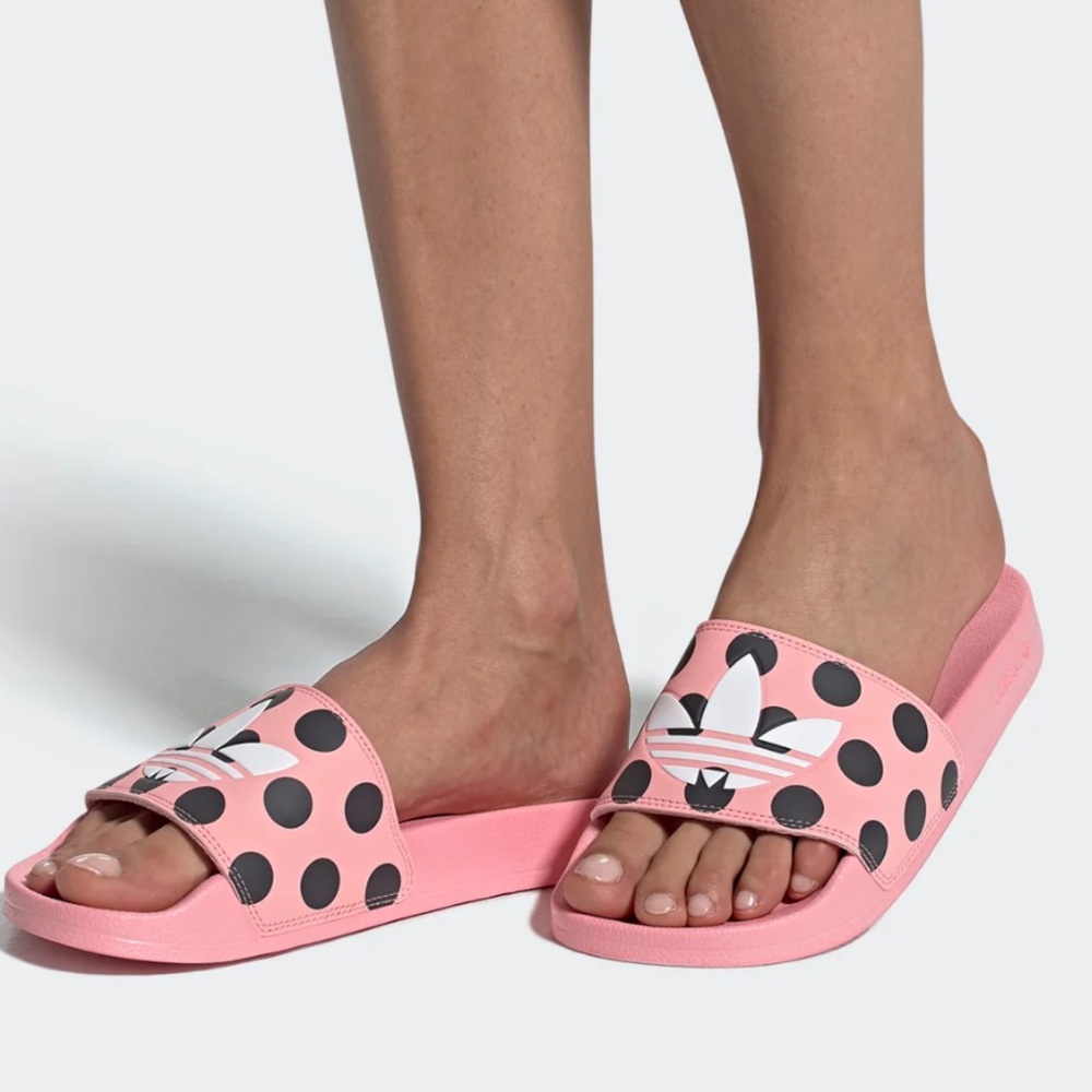 Adidas Women’s Adilette Trefoil Pink Polkadot Sandal Slides